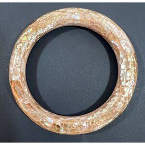 Vintage Lee Sands Bangle Bracelet Brown Iridescent Mosaic MOP Seashells Abalone‎